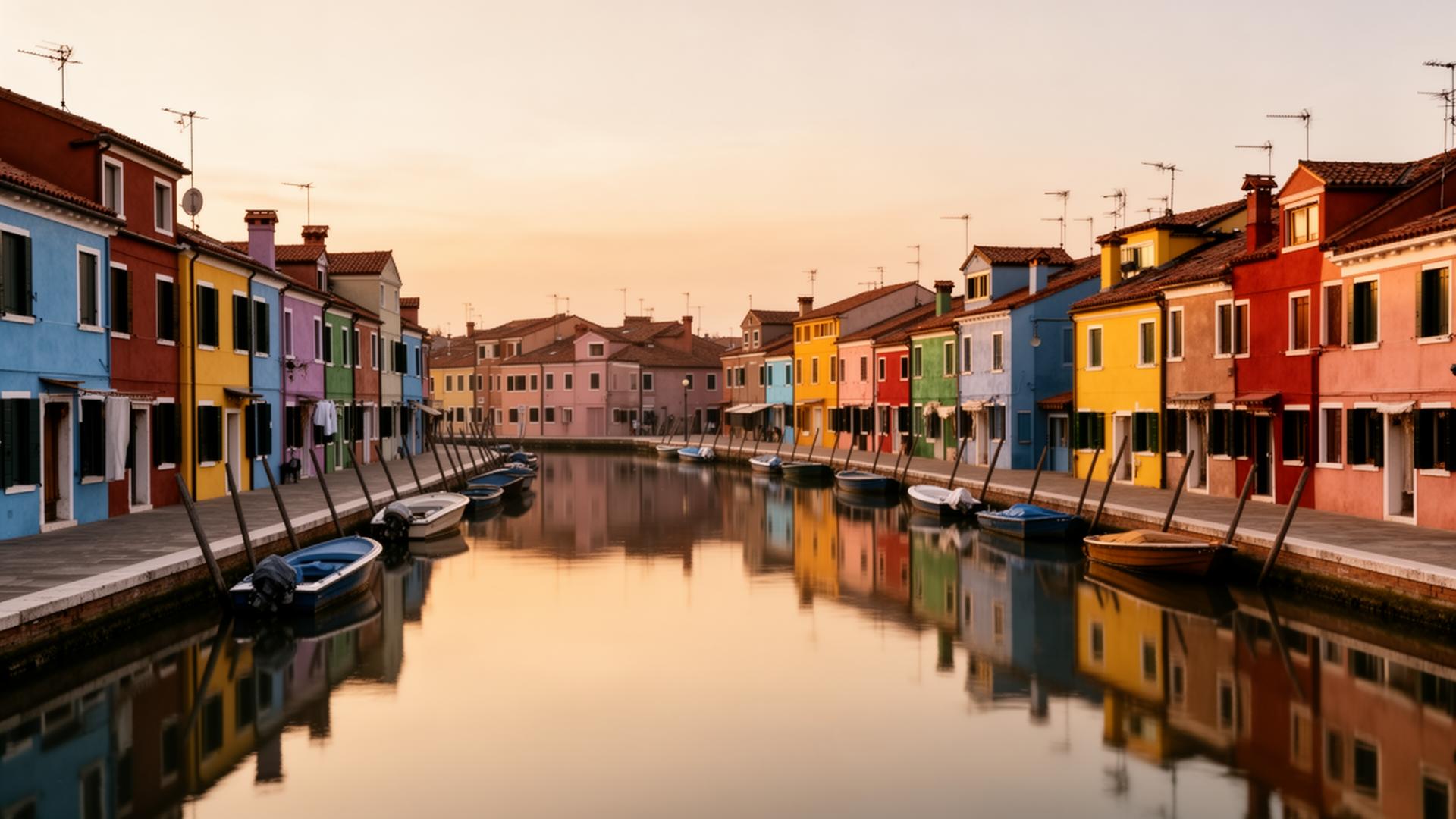 Colorful houses of Burano at sunrise